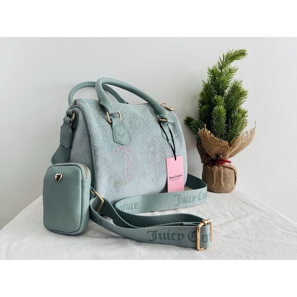 JUICY COUTURE LET IT SHINE SATCHEL BAG COOL BLUE Brand New With Tags - Picture 2 of 10